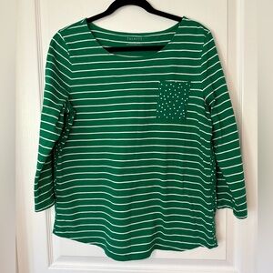 Talbots Green and White Cotton Top L EUC